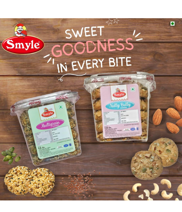 Smyle | Healthy Multigrain & Nutty Butty Cookies | Combo Pack Of 2 | (250GM Each) | No Preservatives | Handmade Premium Biscuits
